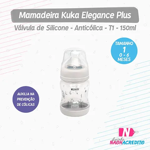 Mamadeira Kuka Elegance Plus - Bico Ortodôntico T1 - Cinza - 150ml