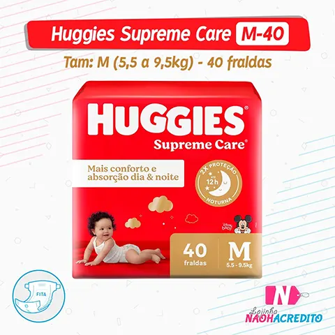 Fraldas Huggies Supreme Care - Fita - M - 40 unidades